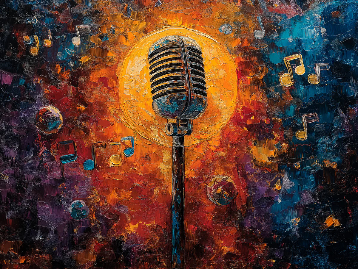 Vintage Microphone Oil Painting Mural Wallpaper - room preview 02
