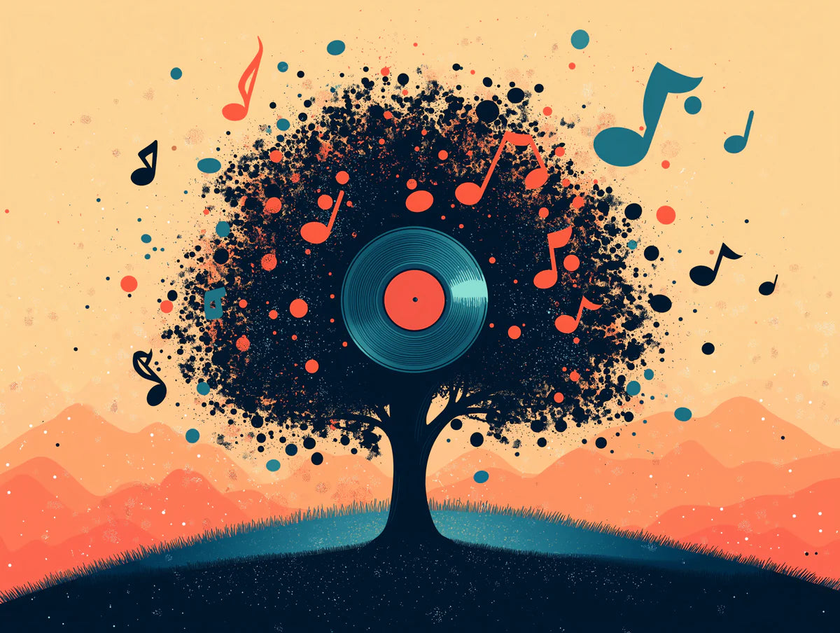 Melodic Tree Particle Mural Wallpaper — Abstract Music Wall Art Mural Wallpaper - room preview 02
