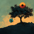 Vinyl Hilltop Sunset Mural Wallpaper — Artistic Musical Motif Mural Wallpaper - room preview 02