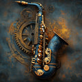 Steampunk Saxophone Mural Wallpaper — Industrial Musical Art Mural Wallpaper - room preview 02