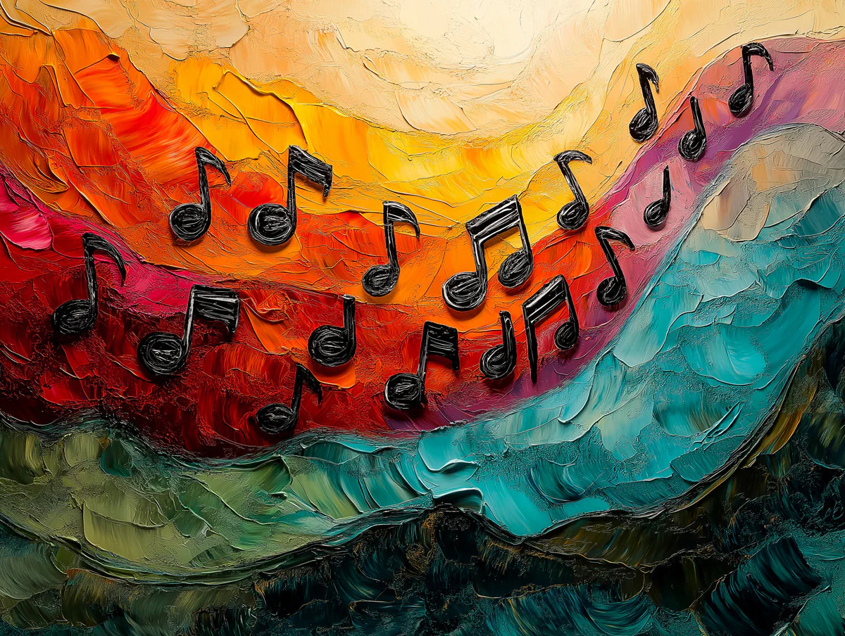 Abstract Musical Notes Mural Wallpaper — Vibrant Oil Painting Mural Wallpaper - room preview 02