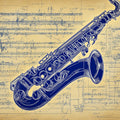 Vintage Saxophone Blueprint Mural Wallpaper — Musical Art Mural Wallpaper - room preview 02