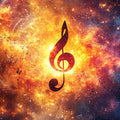 Fiery Treble Clef Mural Wallpaper — Cosmic Musical Design Mural Wallpaper - room preview 02