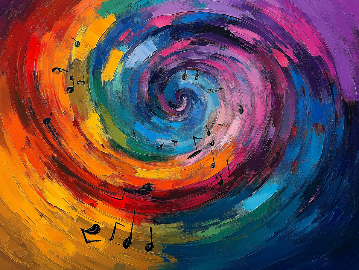 Vibrant Spiral Music Mural Wallpaper — Modern Abstract Art Mural Wallpaper - room preview 02