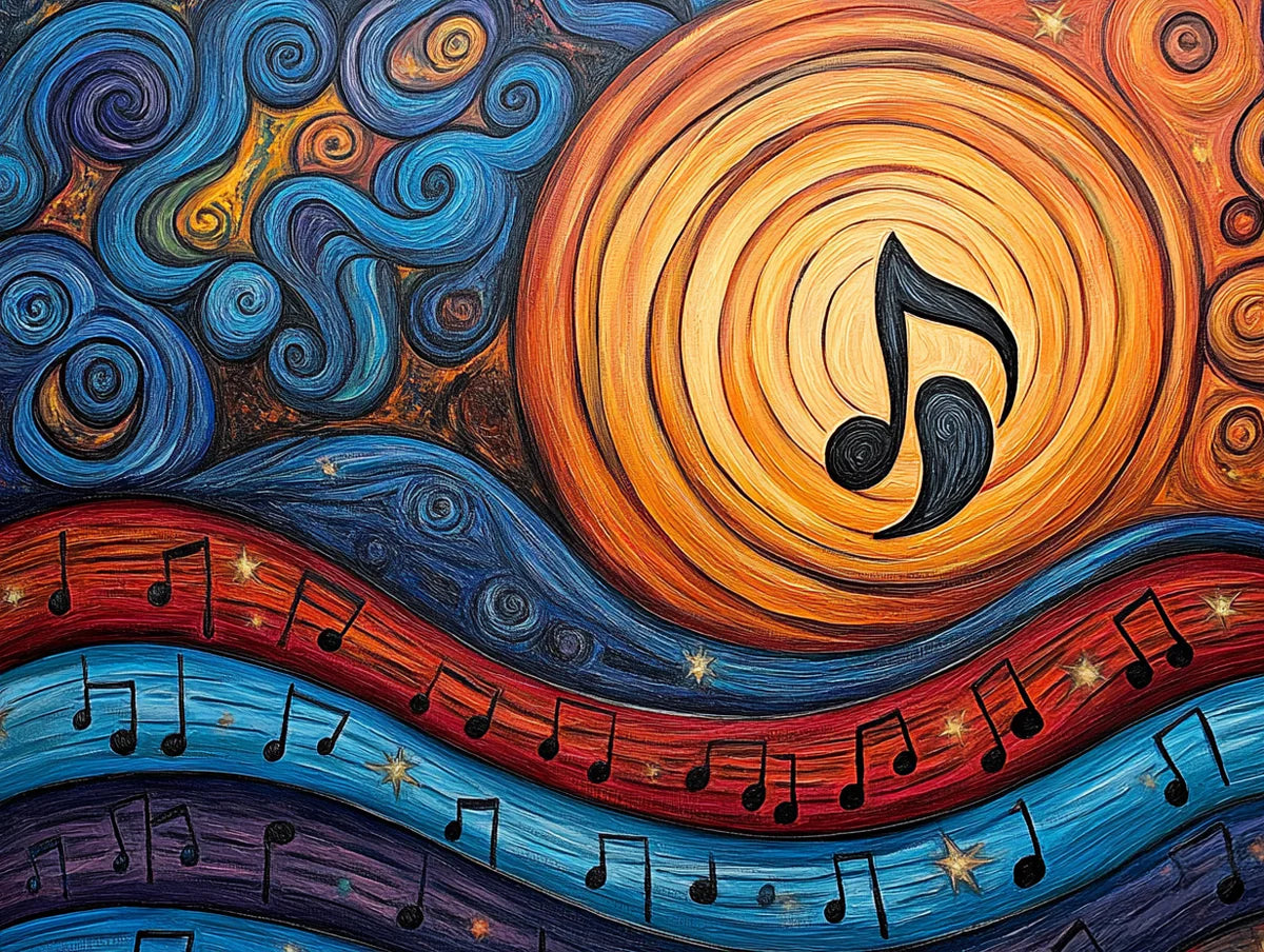 Abstract Musical Symphony Mural Wallpaper — Vibrant Artistic Design Mural Wallpaper - room preview 02