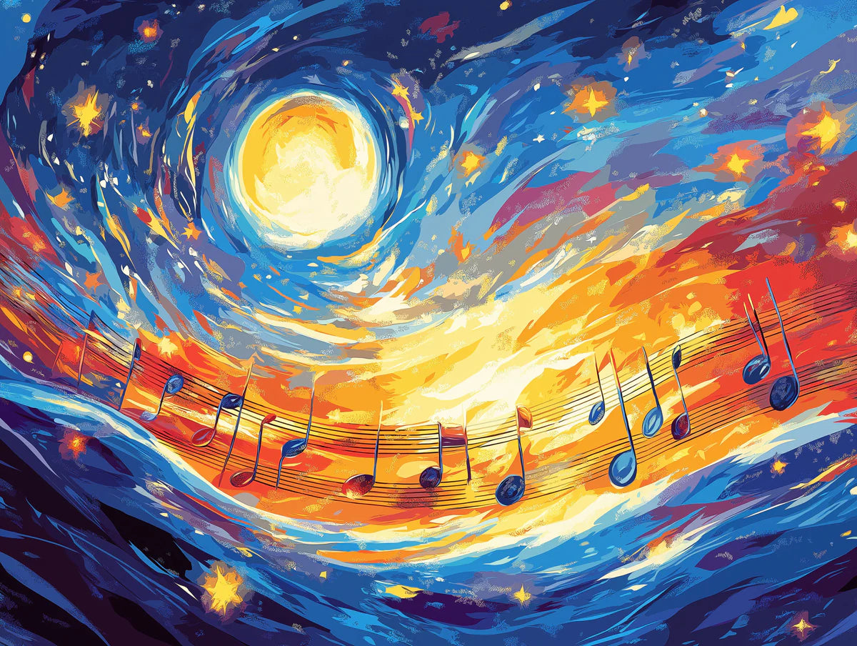 Starry Musical Melody Mural Wallpaper — Fluid Artistic Design Mural Wallpaper - room preview 02