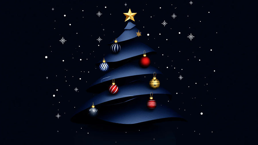 Papier peint mural minimaliste motif sapin de Noël avec ruban - Marine printable artwork