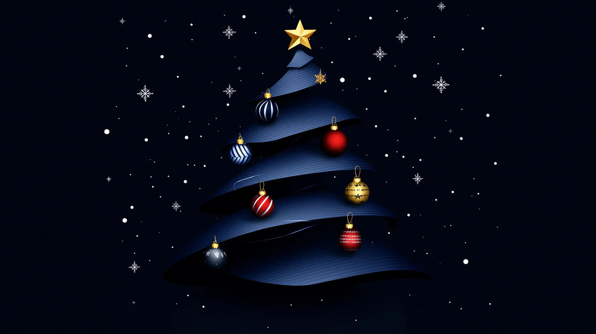 Minimalist Ribbon Christmas Tree Mural Wallpaper in Navy Mural Wallpaper - room preview 02