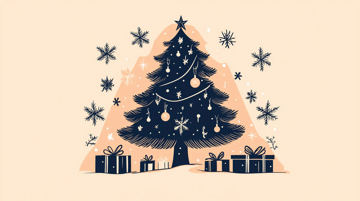 Minimalist Christmas Tree Mural Wallpaper — Festive Navy and Peach Mural Wallpaper - room preview 02