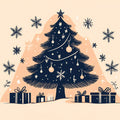 Minimalist Christmas Tree Mural Wallpaper — Festive Navy and Peach Mural Wallpaper - room preview 02