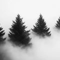 Mist-Covered Pine Forest Mural Wallpaper — Minimalist Monochrome Mural Wallpaper - room preview 02