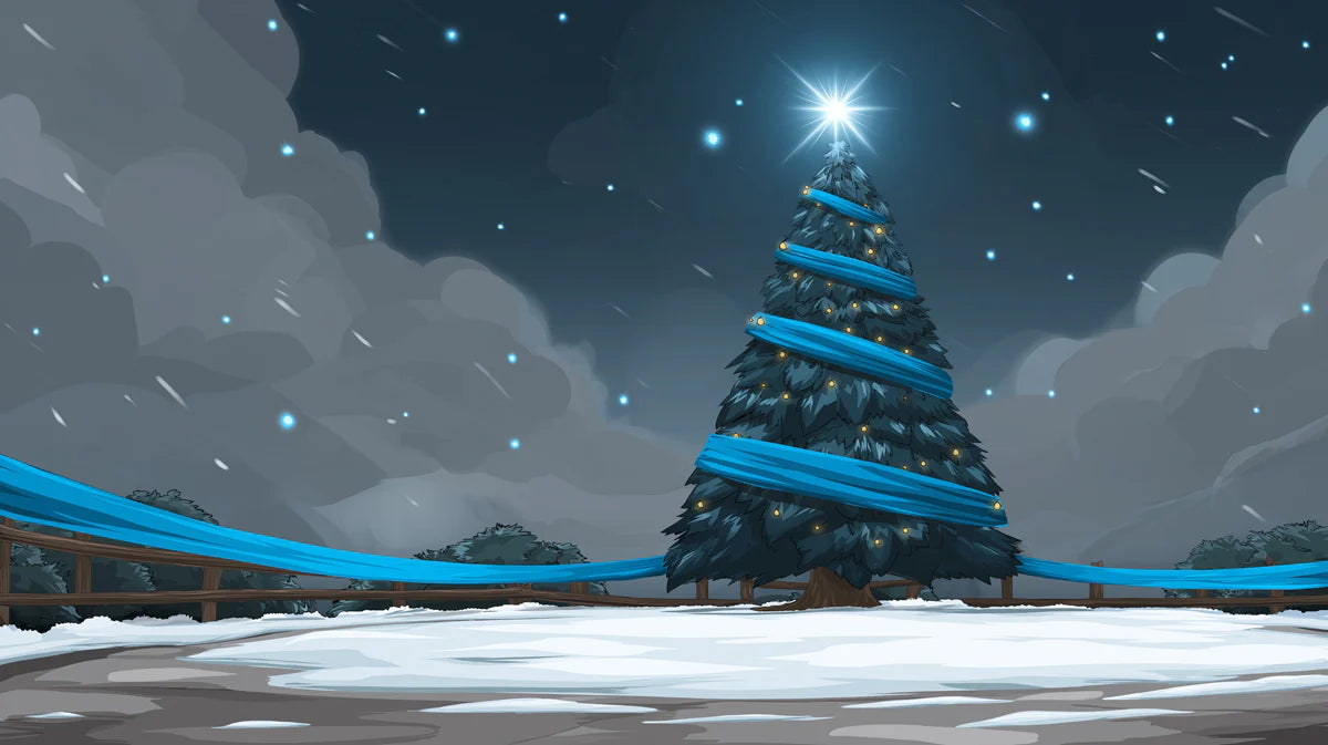 Starry Winter Night Mural Wallpaper — Graphic Holiday Scene Mural Wallpaper - room preview 02
