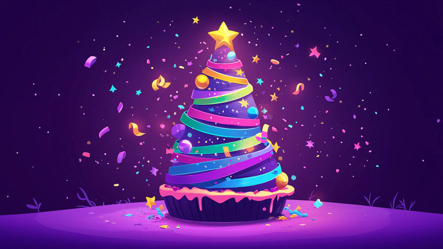 Maximalist Wallpaper Mural – Bold Colorful Wall Mural – Festive Cupcake Tree — Vibrant Whimsical Design printable artwork