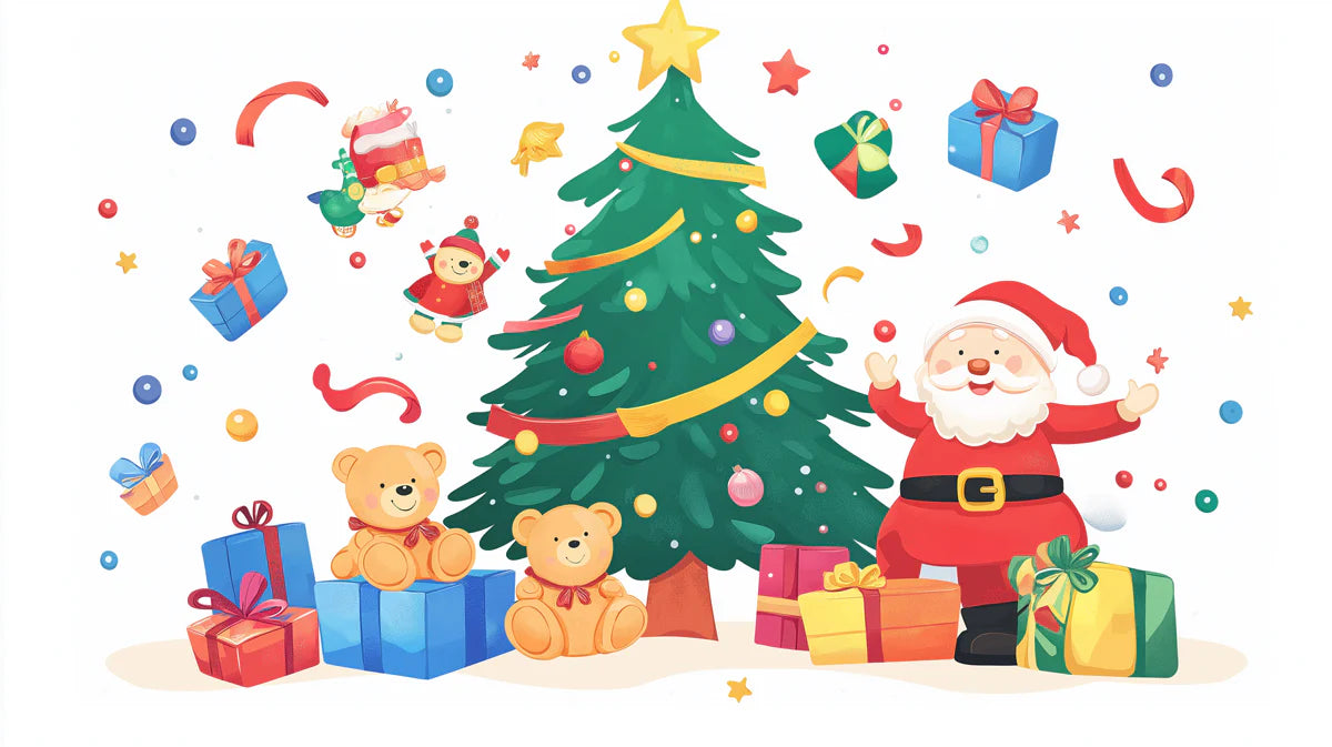 Santa and Teddy Bear Holiday Mural Wallpaper — Whimsical Decor Mural Wallpaper - room preview 02