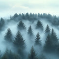 Mist-Covered Pine Forest Mural Wallpaper — Moody Nature Design Mural Wallpaper - room preview 02