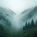 Misty Mountain Valley Mural Wallpaper — Ethereal Forest Landscape Mural Wallpaper - room preview 02