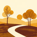 Autumn Path Mural Wallpaper — Minimalist Landscape Design Mural Wallpaper - room preview 02
