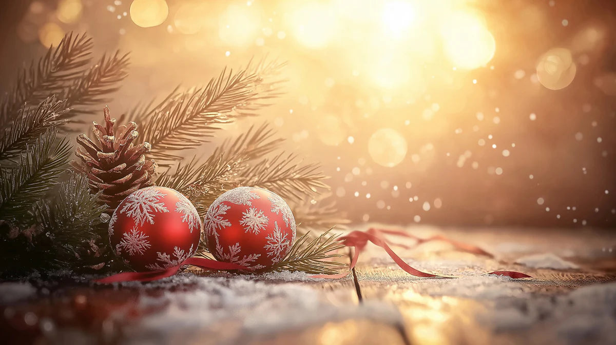 Festive Bauble and Pine Mural Wallpaper —Warm Holiday Glow Mural Wallpaper - room preview 02