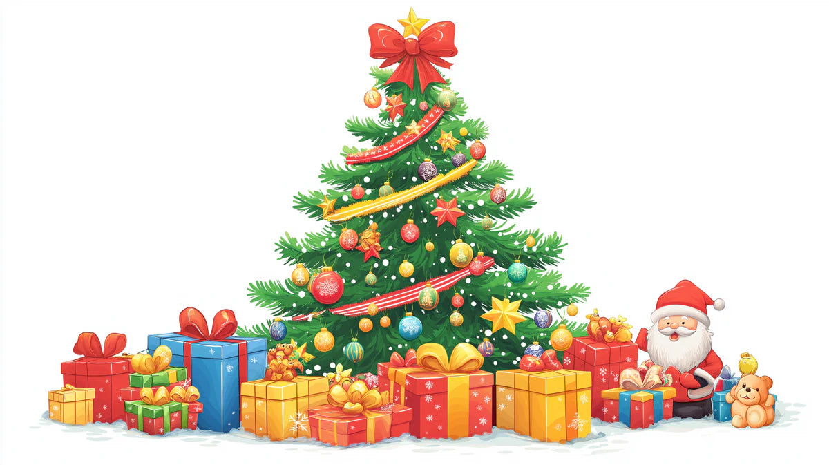 Festive Holiday Tree Mural Wallpaper — Vibrant Christmas Scene Mural Wallpaper - room preview 02
