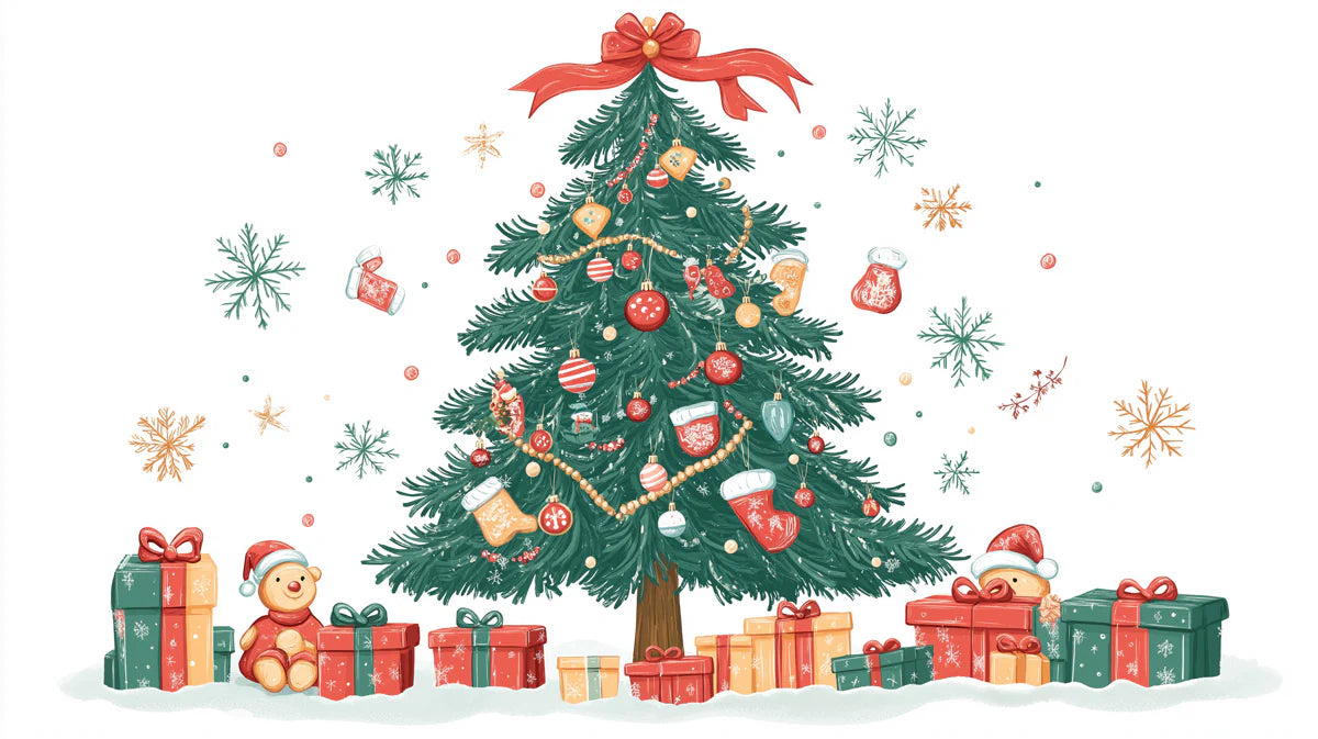 Christmas Tree and Teddy Bear Mural Wallpaper — Whimsical Holiday Mural Wallpaper - room preview 02