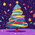 Festive Holiday Tree Mural Wallpaper in Purple and Vibrant Gold Mural Wallpaper - room preview 02