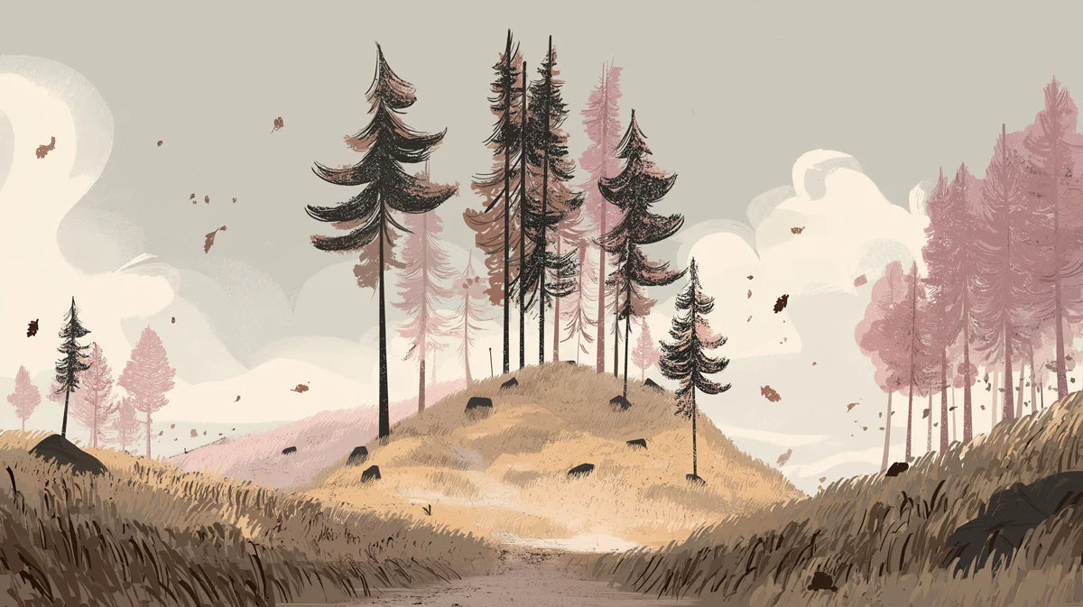 Windswept Knoll Mural Wallpaper in Dusty Pink and Charcoal Mural Wallpaper - room preview 02