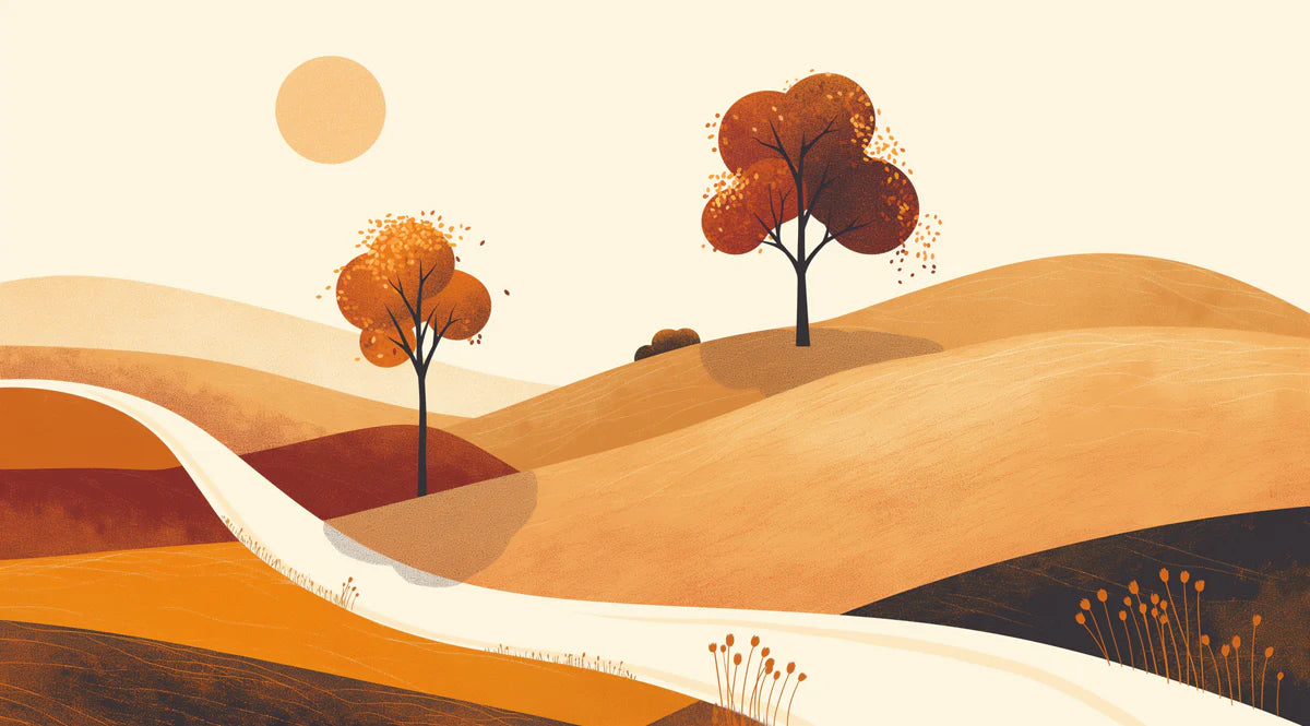 Sun-Baked Hillside Mural Wallpaper — Warm Autumn Landscape Mural Wallpaper - room preview 02