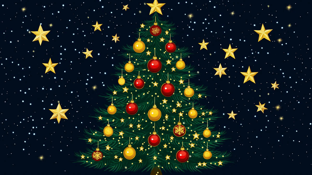 Starry Night Christmas Tree Mural Wallpaper — Festive Illustration Mural Wallpaper - room preview 02