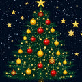 Starry Night Christmas Tree Mural Wallpaper — Festive Illustration Mural Wallpaper - room preview 02