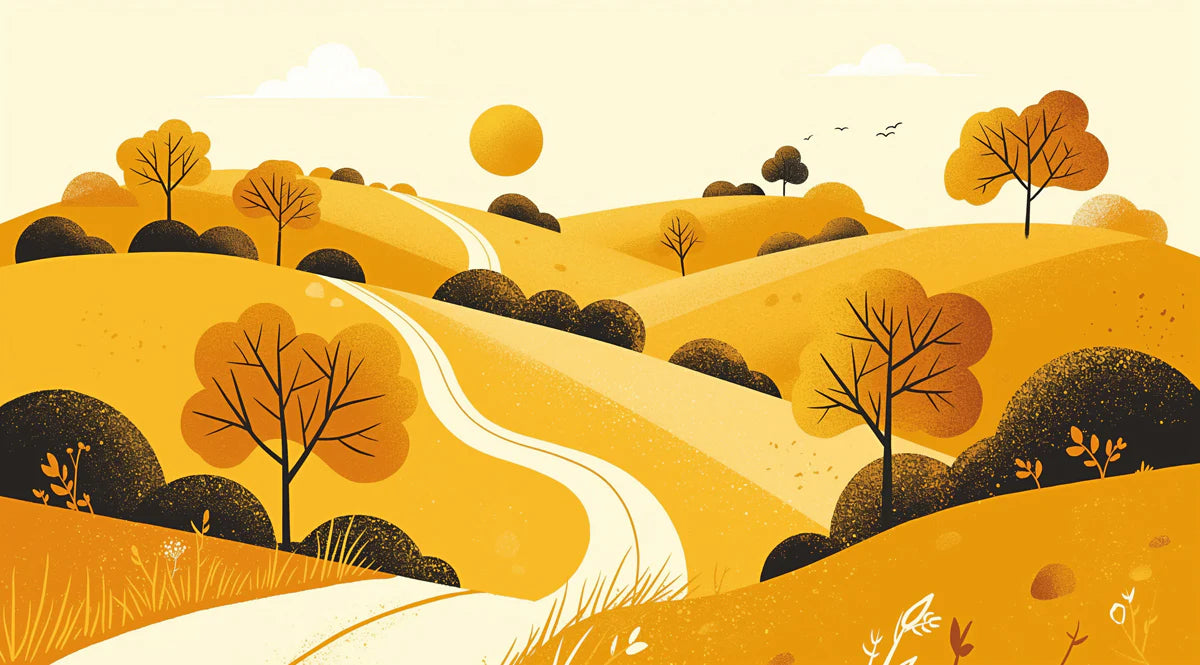 Golden Hillside Path Mural Wallpaper — Warm Minimalist Landscape Mural Wallpaper - room preview 02