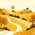 Golden Hillside Path Mural Wallpaper — Warm Minimalist Landscape Mural Wallpaper - room preview 02