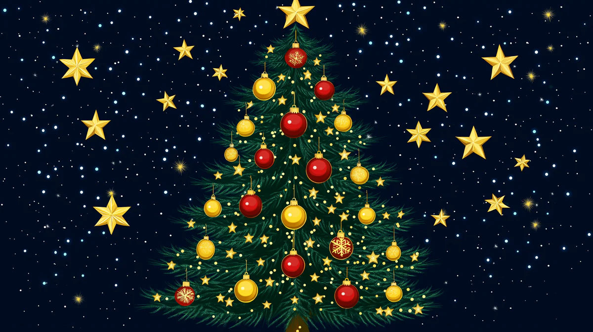 Starry Holiday Pine Mural Wallpaper — Festive Night Illustration Mural Wallpaper - room preview 02