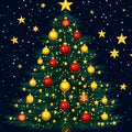 Starry Holiday Pine Mural Wallpaper — Festive Night Illustration Mural Wallpaper - room preview 02