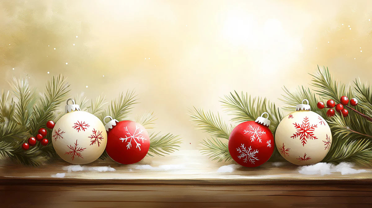 Christmas Ornament Shelf Mural Wallpaper — Holiday Joy Mural Wallpaper - room preview 02