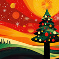 Stylized Holiday City Mural Wallpaper — Vibrant Festive Pattern Mural Wallpaper - room preview 02