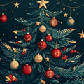Festive Evergreen Mural Wallpaper — Deep Teal and Holiday Red Mural Wallpaper - room preview 02