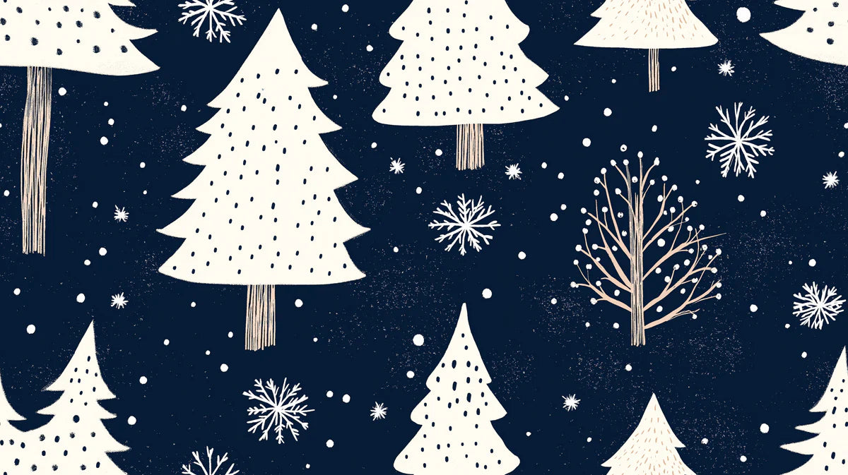 Nordic Winter Forest Mural Wallpaper — Hand-Drawn Navy and White Mural Wallpaper - room preview 02