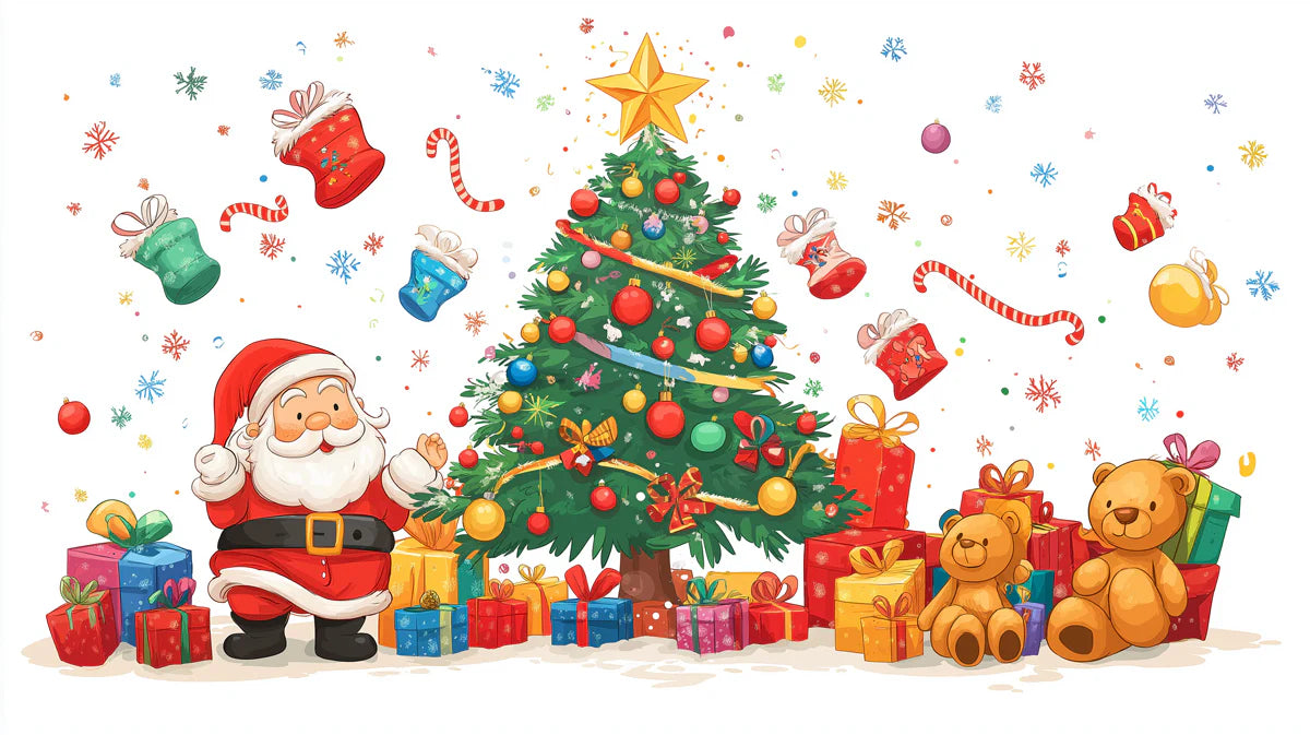 Santa's Arrival Watercolor Mural Wallpaper — Whimsical Holiday Scene Mural Wallpaper - room preview 02