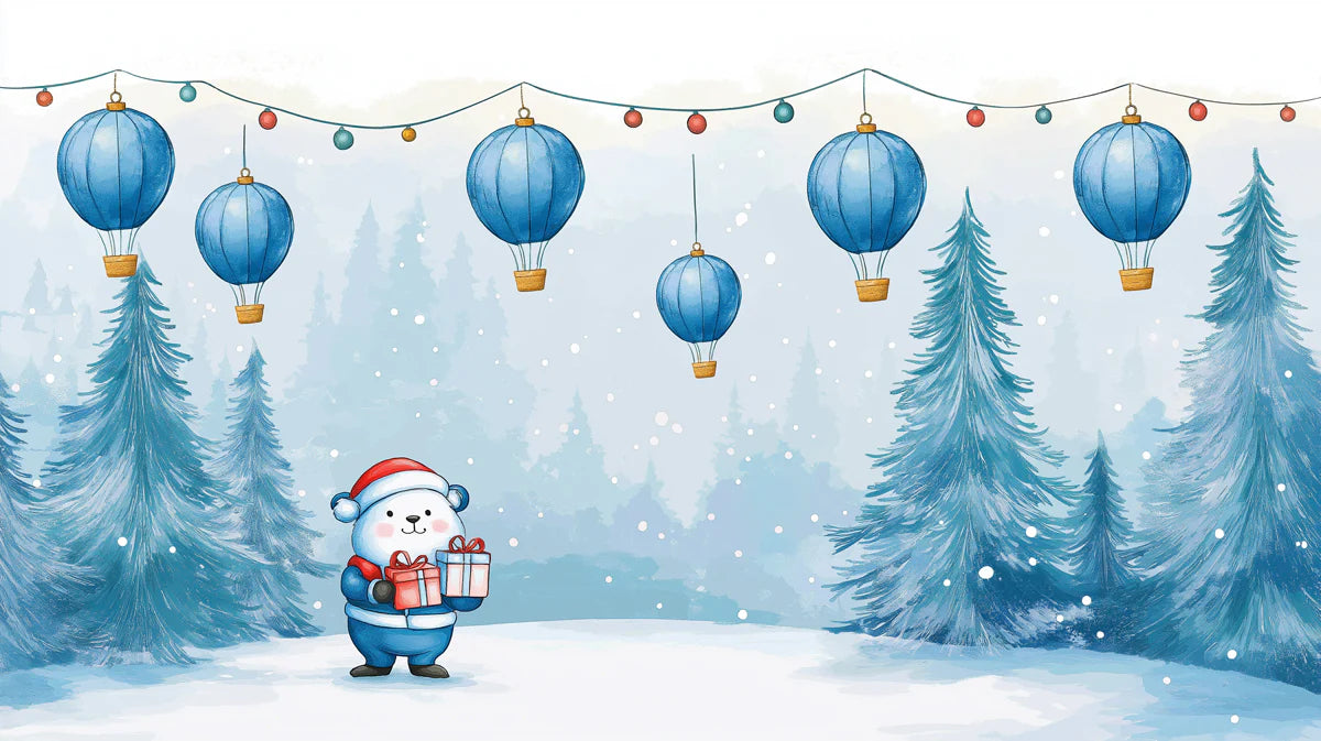 Polar Bear Balloon Parade Mural Wallpaper in Watercolor Blue Mural Wallpaper - room preview 02