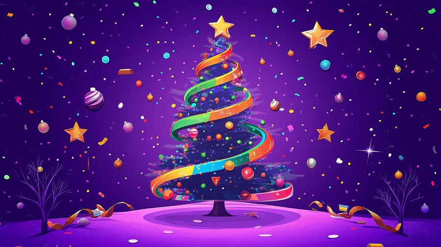 Regenbogen-Weihnachtsbaum-Wandbild-Tapete — Festliche Feiertags-Kunst-Wandbild-Tapete printable artwork