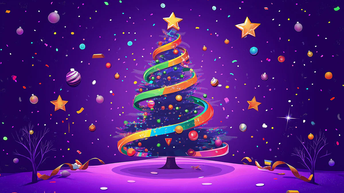 Rainbow Christmas Tree Mural Wallpaper — Festive Holiday Art Mural Wallpaper - room preview 02
