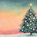 Watercolor Winter Tree Mural Wallpaper — Pastel Holiday Horizon Mural Wallpaper - room preview 02