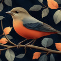 Autumn Finch Mural Wallpaper — Moody Navy and Terracotta Mural Wallpaper - room preview 02