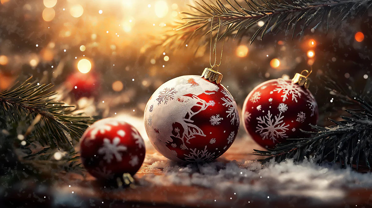 Festive Holiday Bauble Mural Wallpaper — Warm Winter Scene Mural Wallpaper - room preview 02