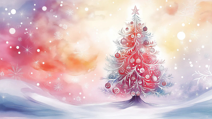 Fantasie-Weihnachtsbaum-Wandbild-Tapete mit Aquarellwolken-Wandbild-Tapete printable artwork