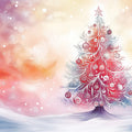 Fantasy Christmas Tree Mural Wallpaper with Watercolor Clouds Mural Wallpaper - room preview 02