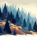 Winter Forest Pine Mural Wallpaper — Modern Blue and Ochre Landscape Mural Wallpaper - room preview 02