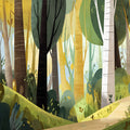 Storybook Woodland Mural Wallpaper in Olive and Ochre Mural Wallpaper - room preview 02