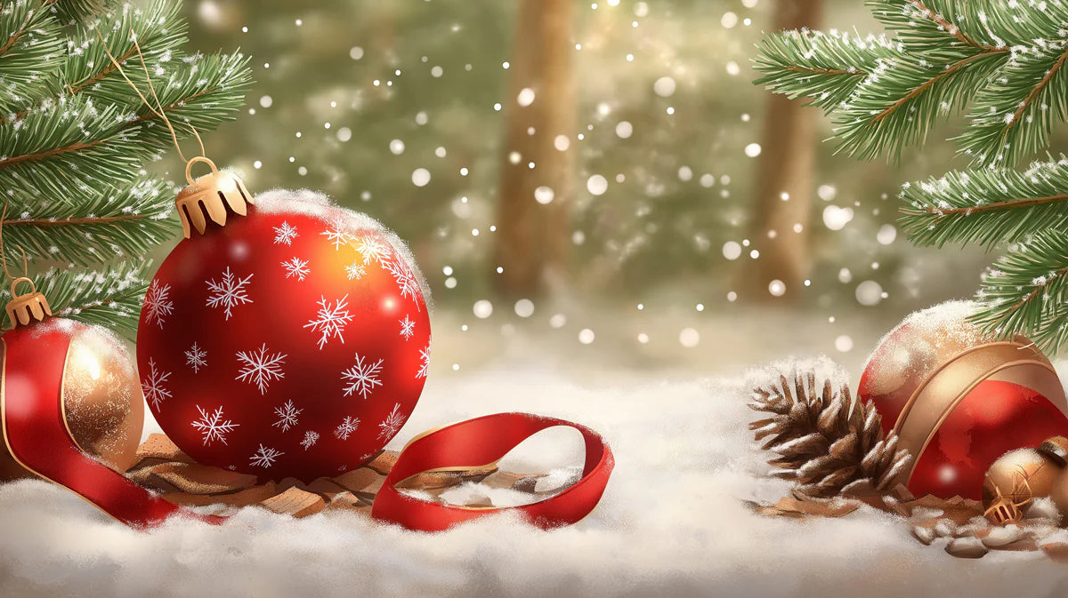 Winter Forest Ornament Mural Wallpaper — Festive Holiday Decor Mural Wallpaper - room preview 02