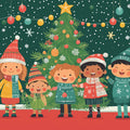 Festive Winter Joy Mural Wallpaper — Colorful Holiday Scene Mural Wallpaper - room preview 02
